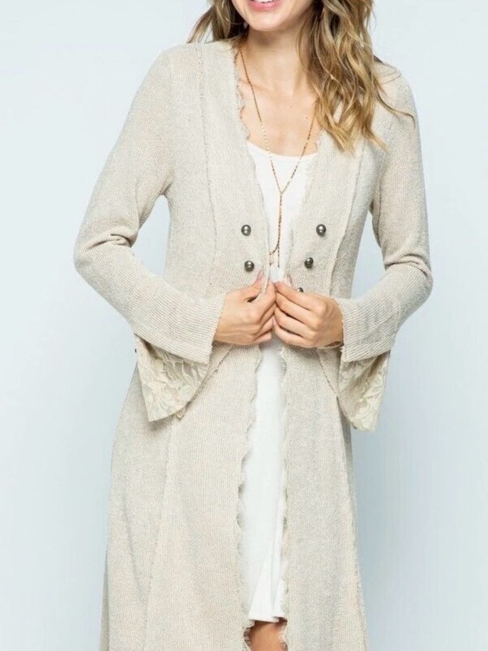 new VOCAL STUDDED LACE CARDIGAN wrap jacket BOHEMIAN natural SM